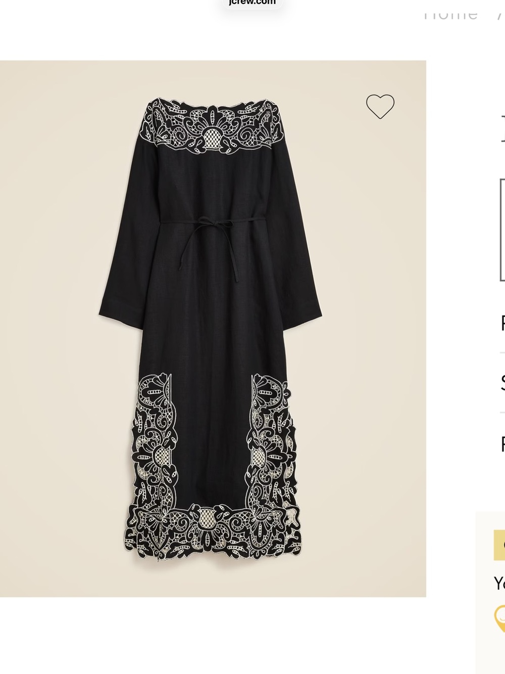 J. Crew Black Maxi Dress with White Embroidered Yoke and Hem